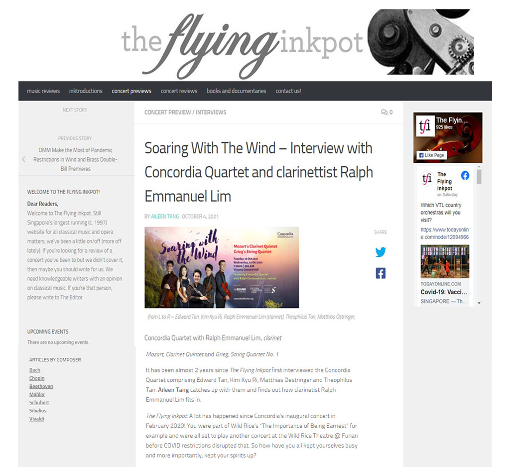 Soaring With The Wind – Interview with Concordia Quartet and clarinettist Ralph Emmanuel Lim
