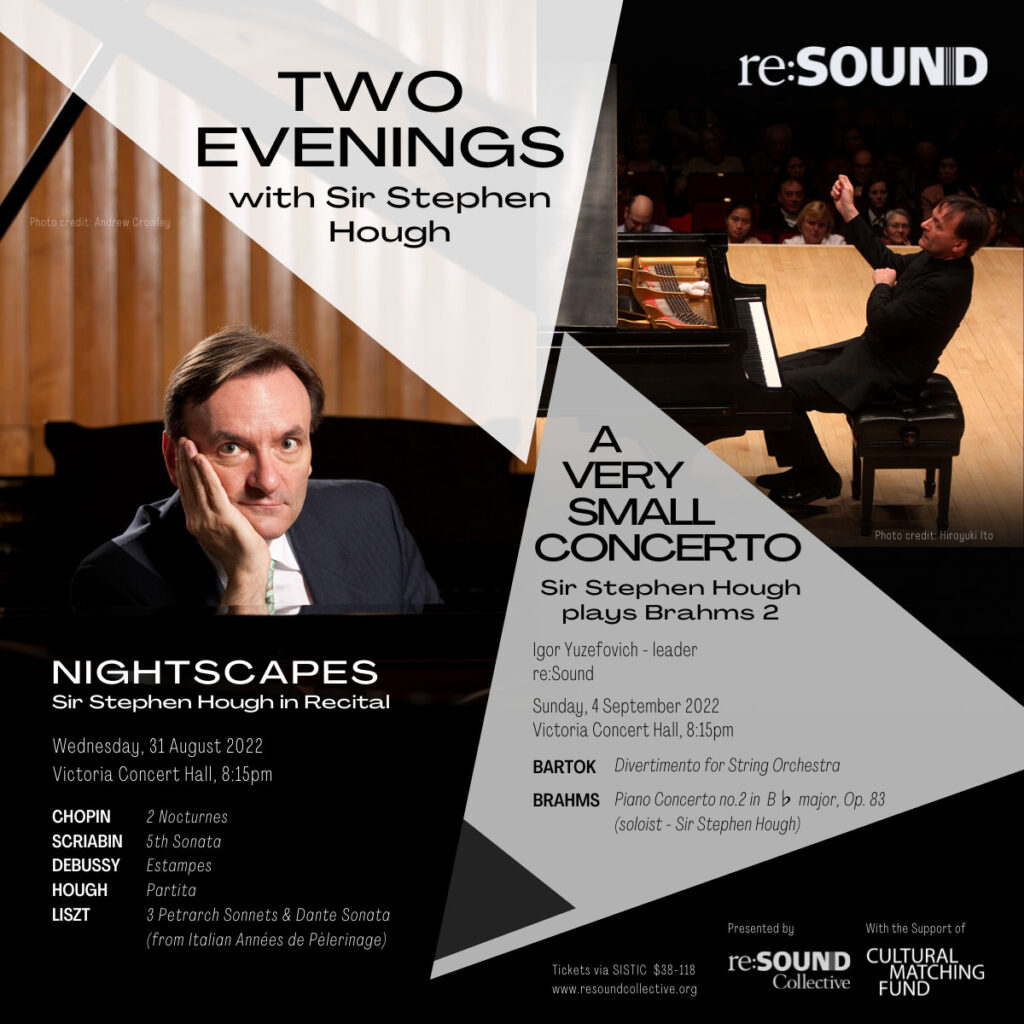 Wed, 31 Aug & Sun 4 Sep 2022
8:15pm
Victoria Concert Hall
