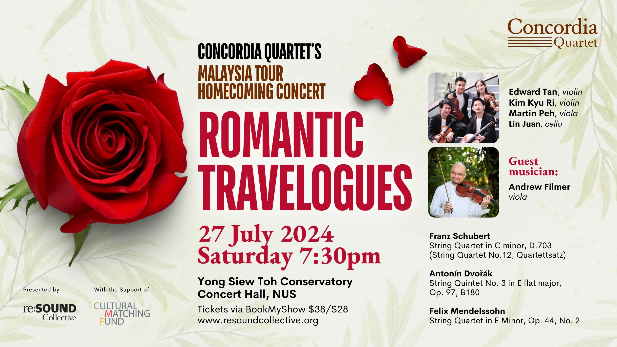 Romantic Travelogues - Concordia Quartet’s Malaysia Tour Homecoming Concert | 27 July 2024 at YST Concert Hall